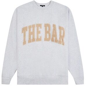 THE BAR ARLO Crewneck SWEATSHIRT-light heather grey, nude TB terry logo. Size L